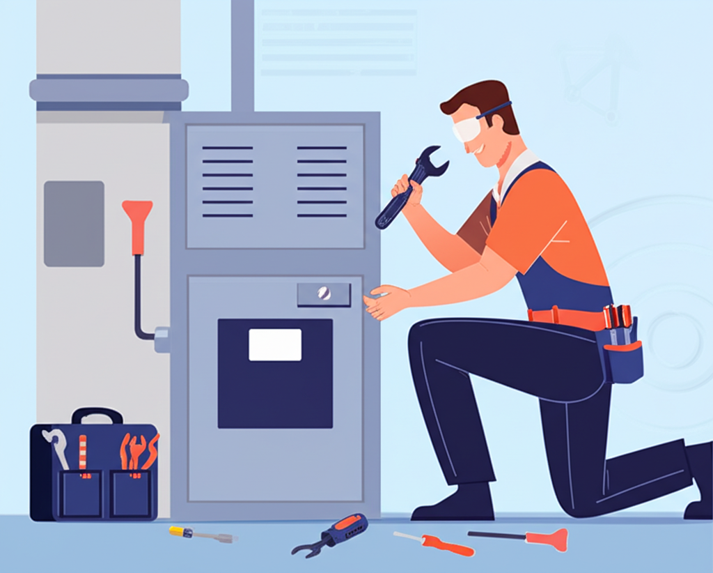 Professional HVAC technician installing furnace in Vancouver